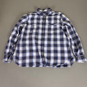 Eddie Bauer Flannel Shirt Men's Size XL Blue White Plaid Button Down Long Sleeve